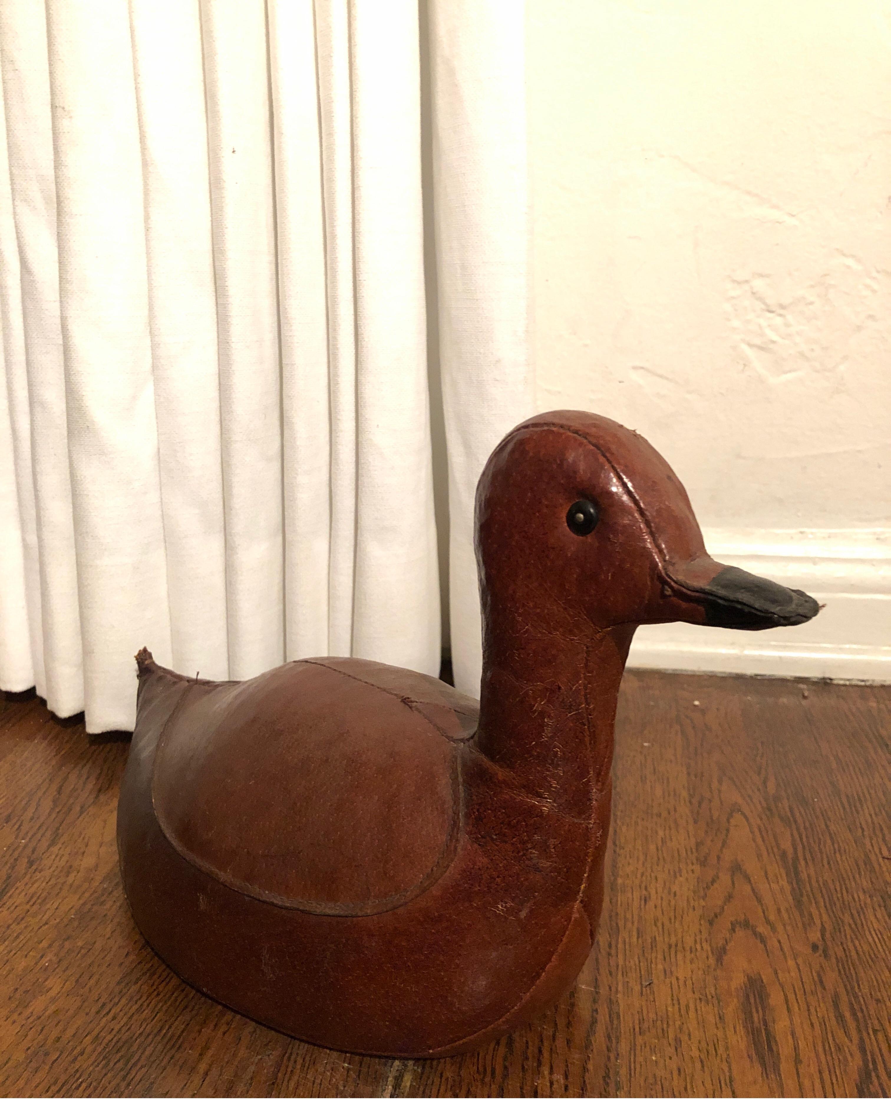 Vintage Leather Abercrombie and Fitch Duck Doorstop by Dimitri Omersa In Good Condition In Los Angeles, CA