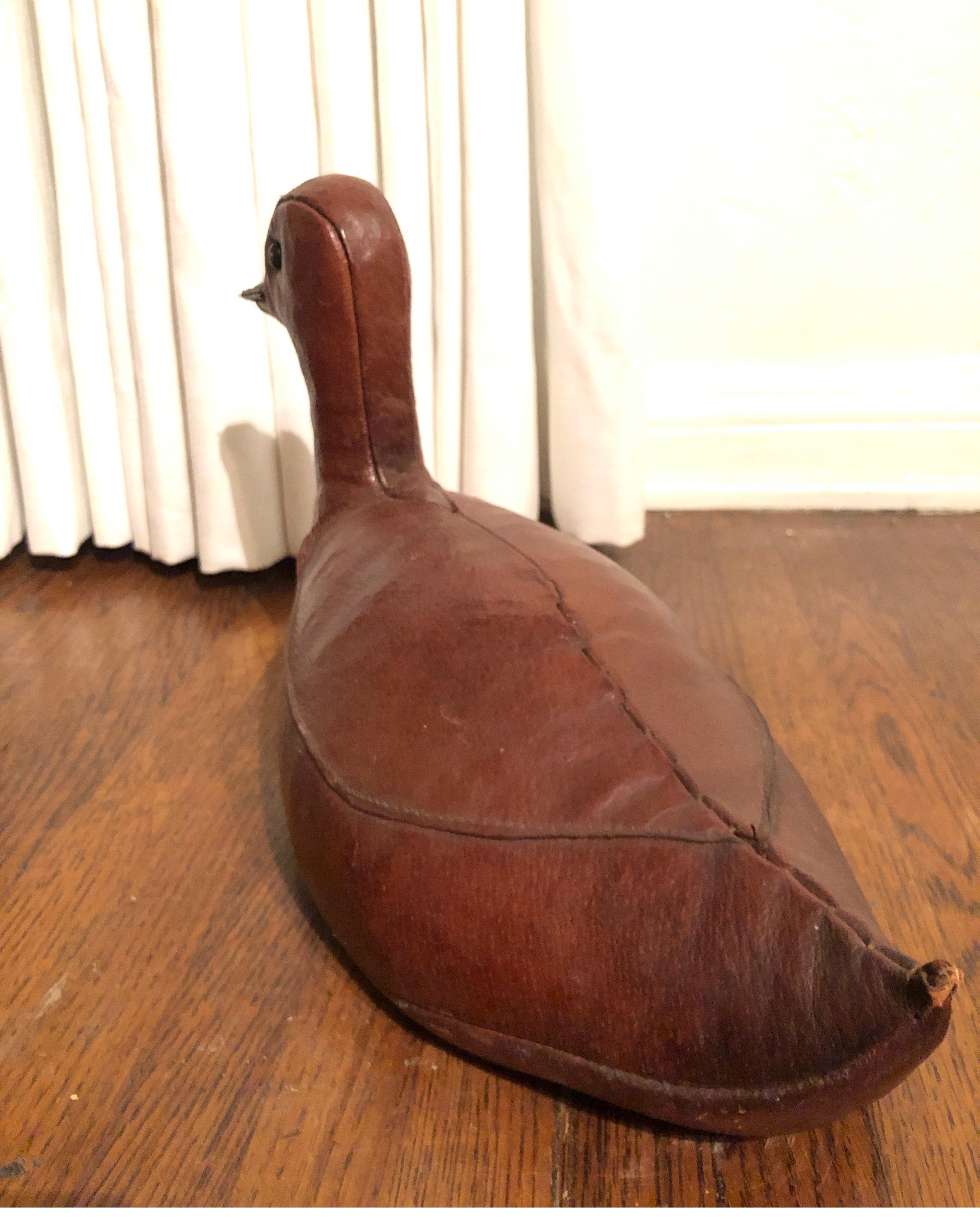 Vintage Leather Abercrombie and Fitch Duck Doorstop by Dimitri Omersa 1