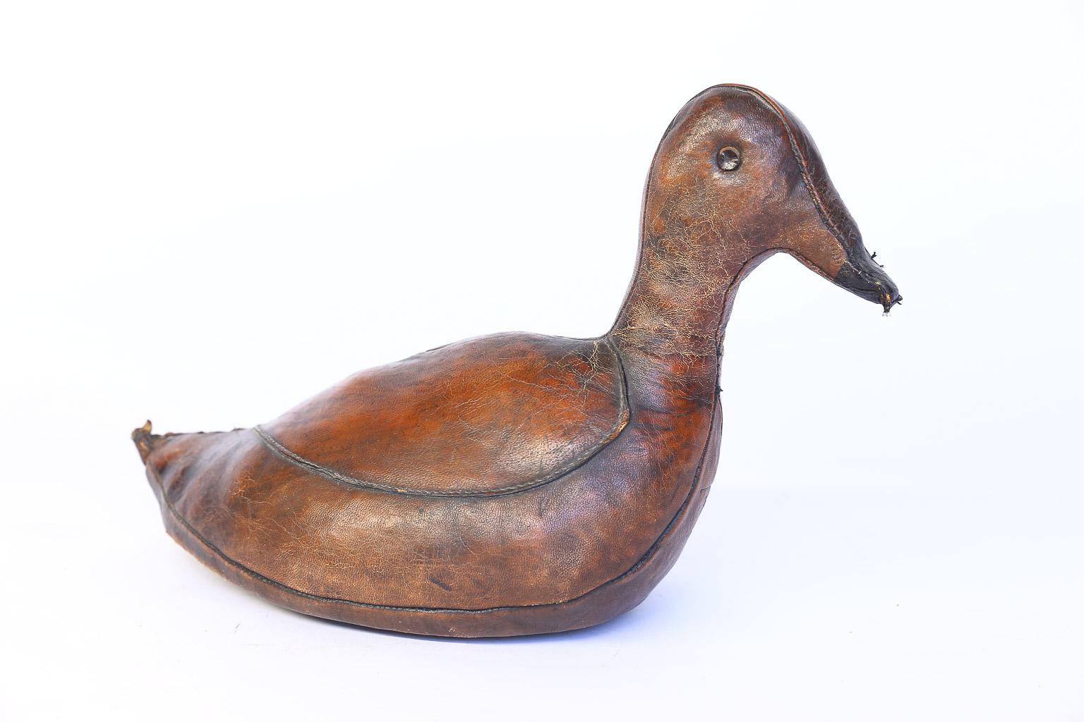 English Vintage Leather Abercrombie and Fitch Duck Doorstop by Dimitri Omersa