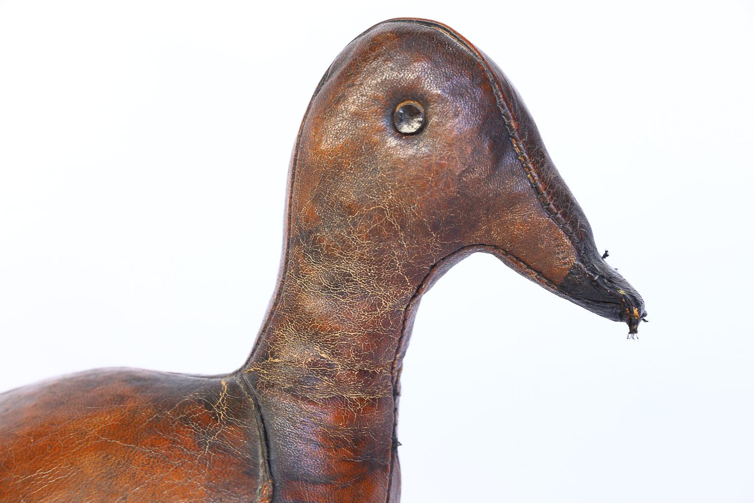 Vintage Leather Abercrombie and Fitch Duck Doorstop by Dimitri Omersa In Good Condition In Houston, TX