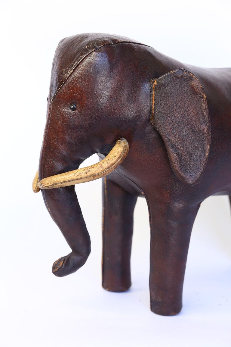 Vintage Leather Abercrombie and Fitch Elephant Footstool by Dimitri