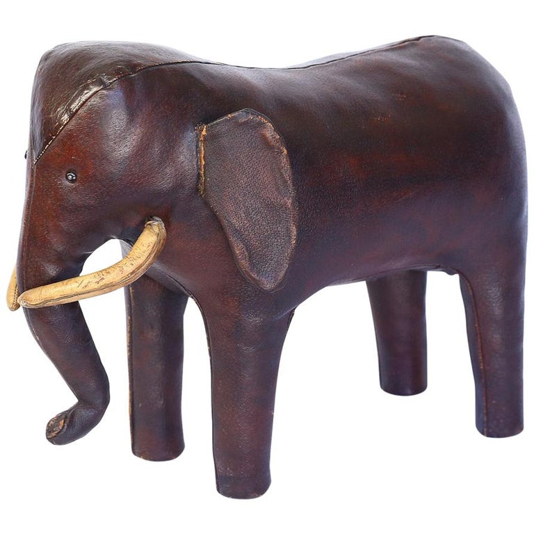 Vintage Leather Abercrombie and Fitch Elephant Footstool by Dimitri