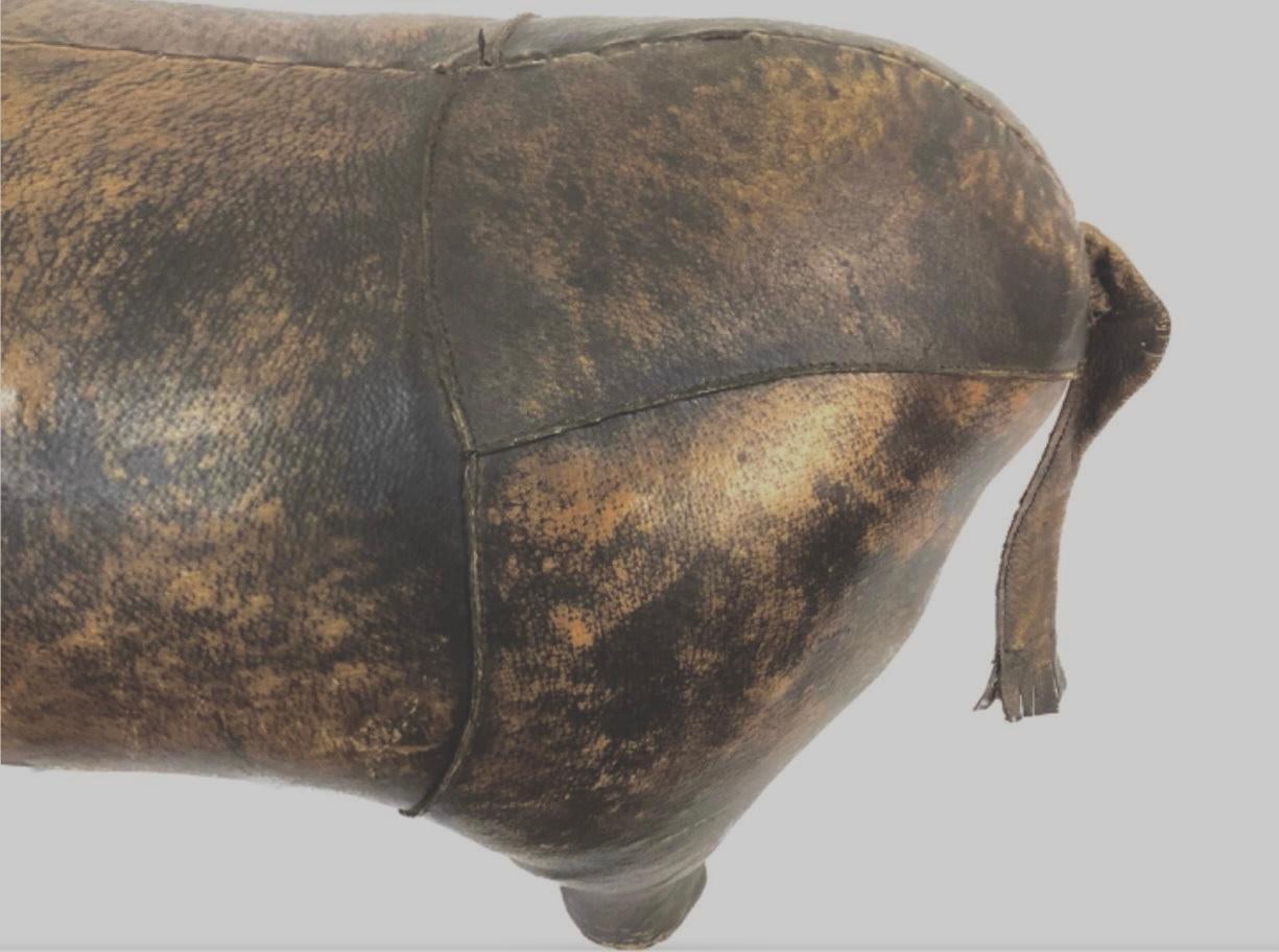 Mid-Century Modern Vintage Leather Abercrombie And Fitch Rhinoceros Leather Footstool For Sale