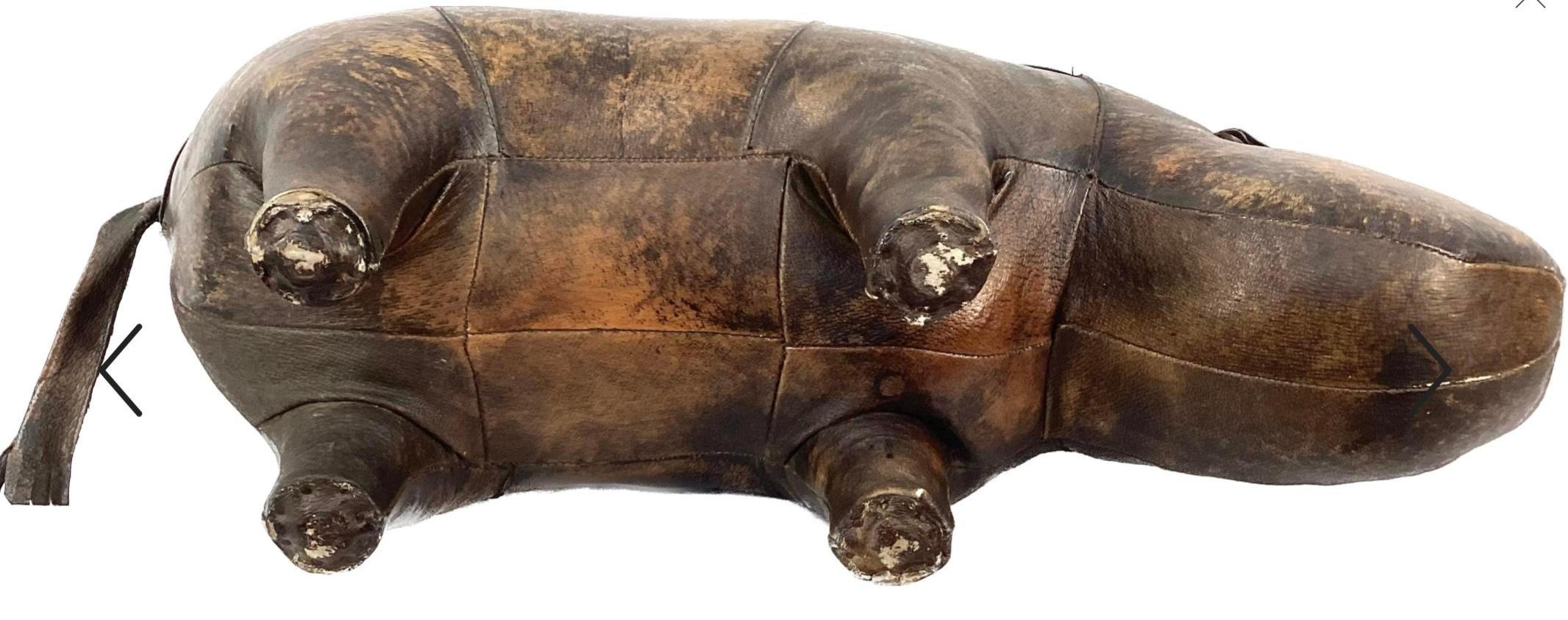 English Vintage Leather Abercrombie And Fitch Rhinoceros Leather Footstool For Sale