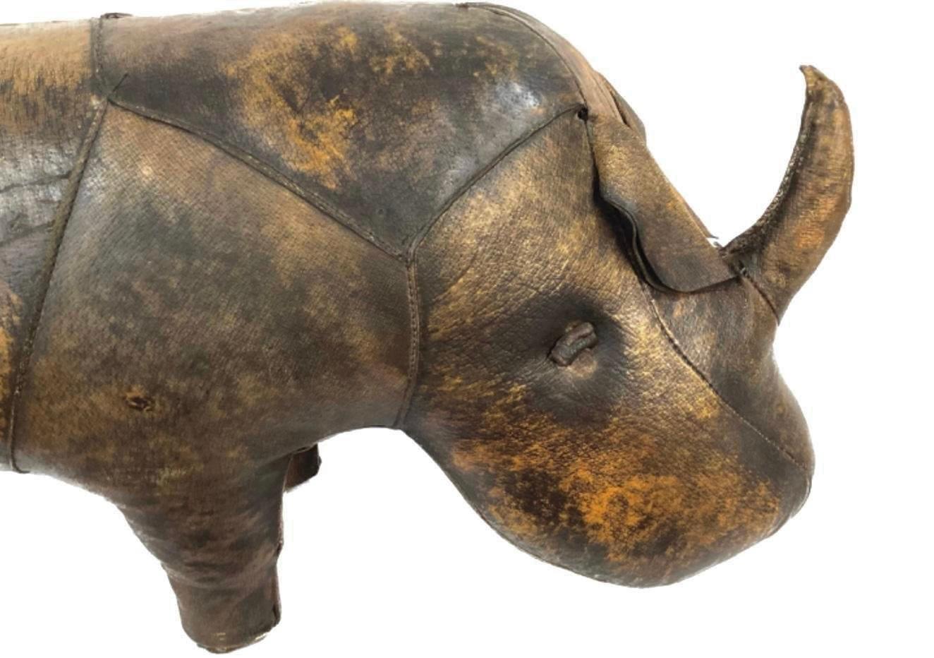 20th Century Vintage Leather Abercrombie And Fitch Rhinoceros Leather Footstool For Sale