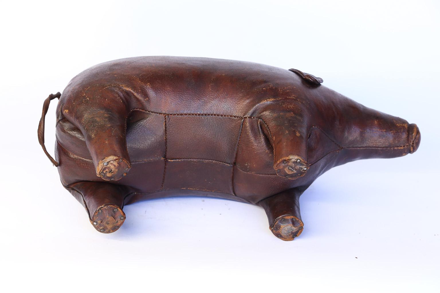 Vintage Leather Abercrombie and Fitch Pig Footstool by Dimitri Omersa 3