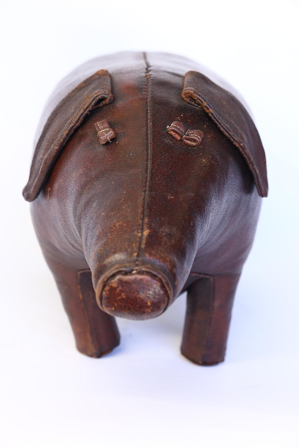 English Vintage Leather Abercrombie and Fitch Pig Footstool by Dimitri Omersa