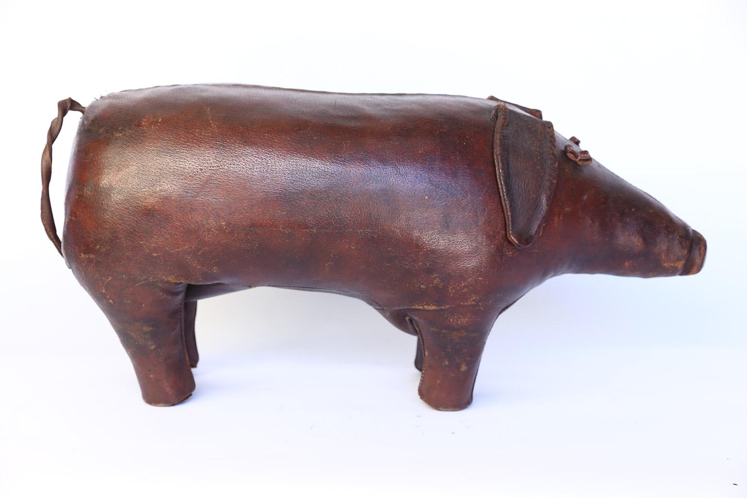 20th Century Vintage Leather Abercrombie and Fitch Pig Footstool by Dimitri Omersa