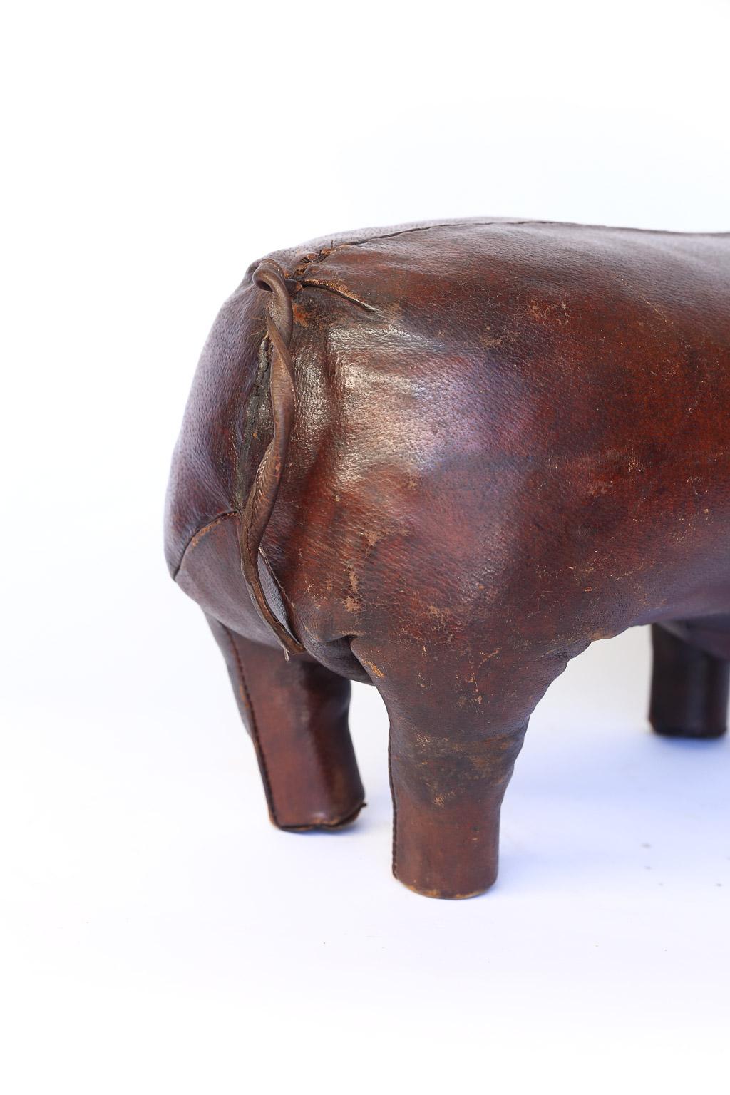 Vintage Leather Abercrombie and Fitch Pig Footstool by Dimitri Omersa 1