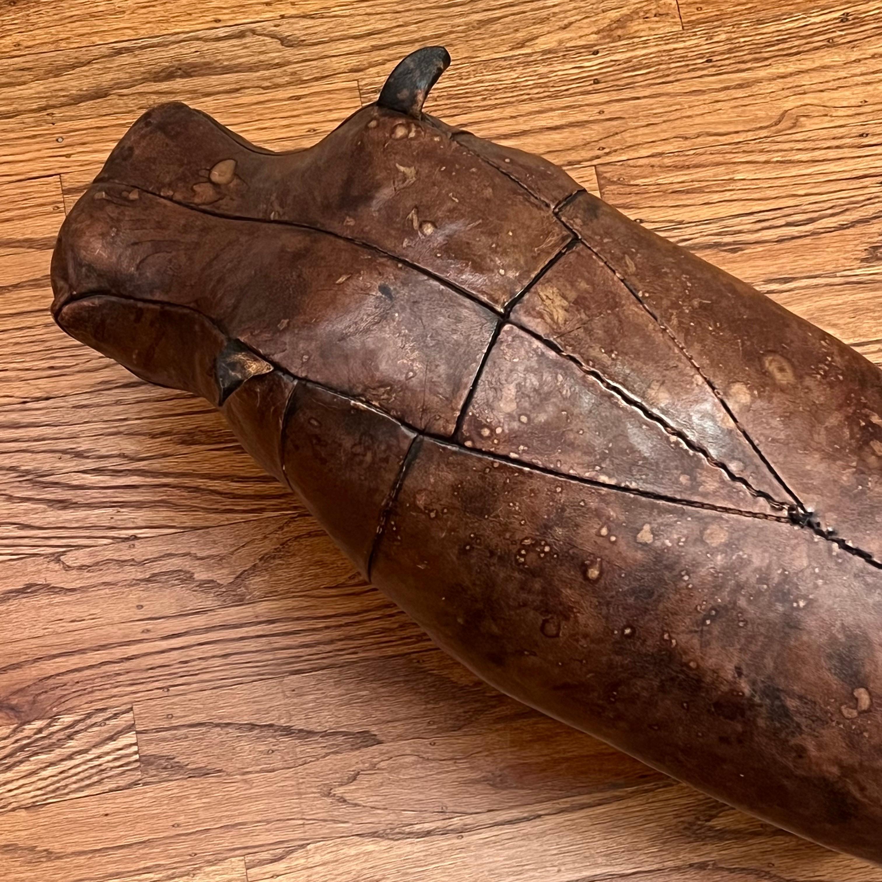 Vintage Leather Abercrombie Hippo Footstool c1950s 3