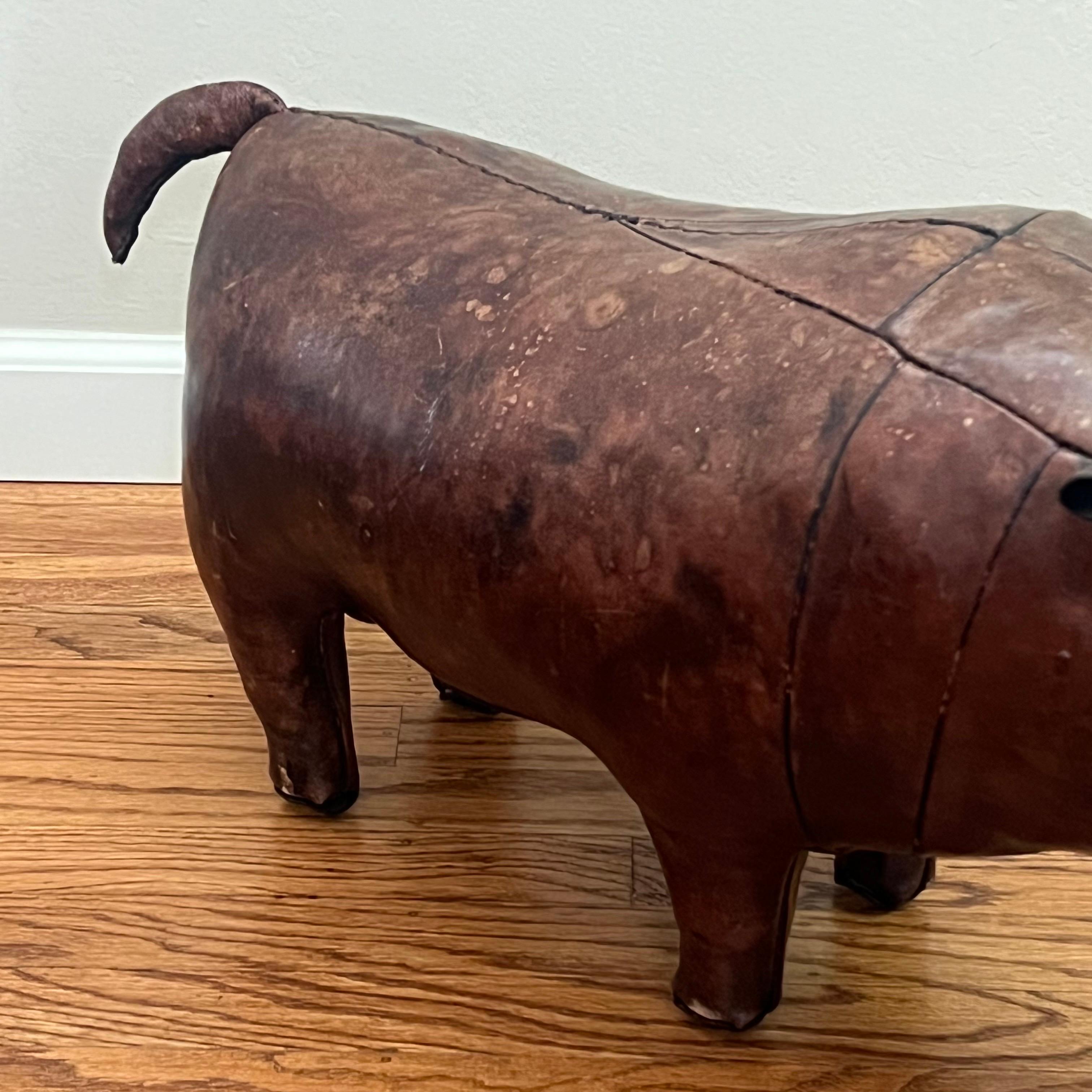 Modern Vintage Leather Abercrombie Hippo Footstool c1950s For Sale