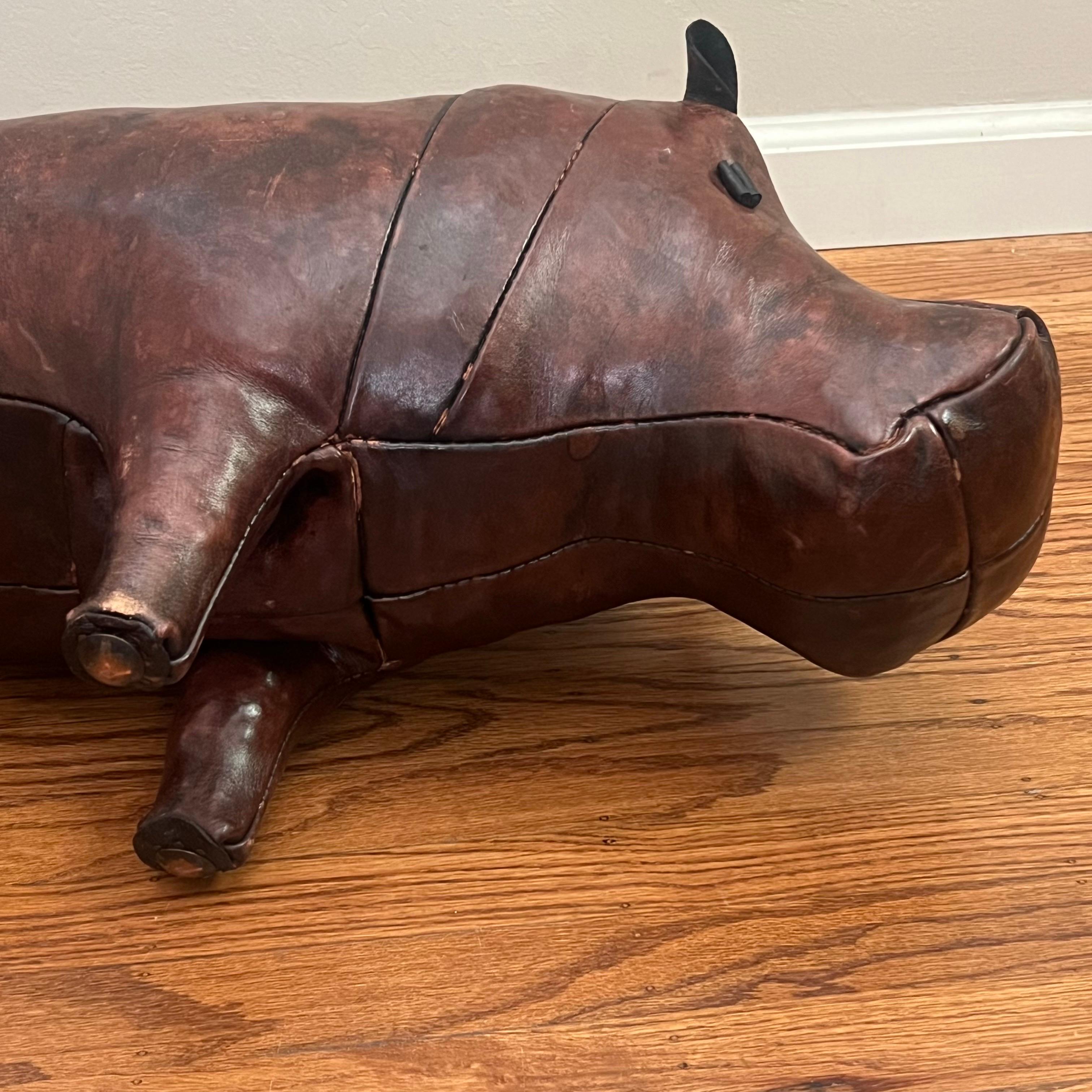 British Vintage Leather Abercrombie Hippo Footstool c1950s For Sale
