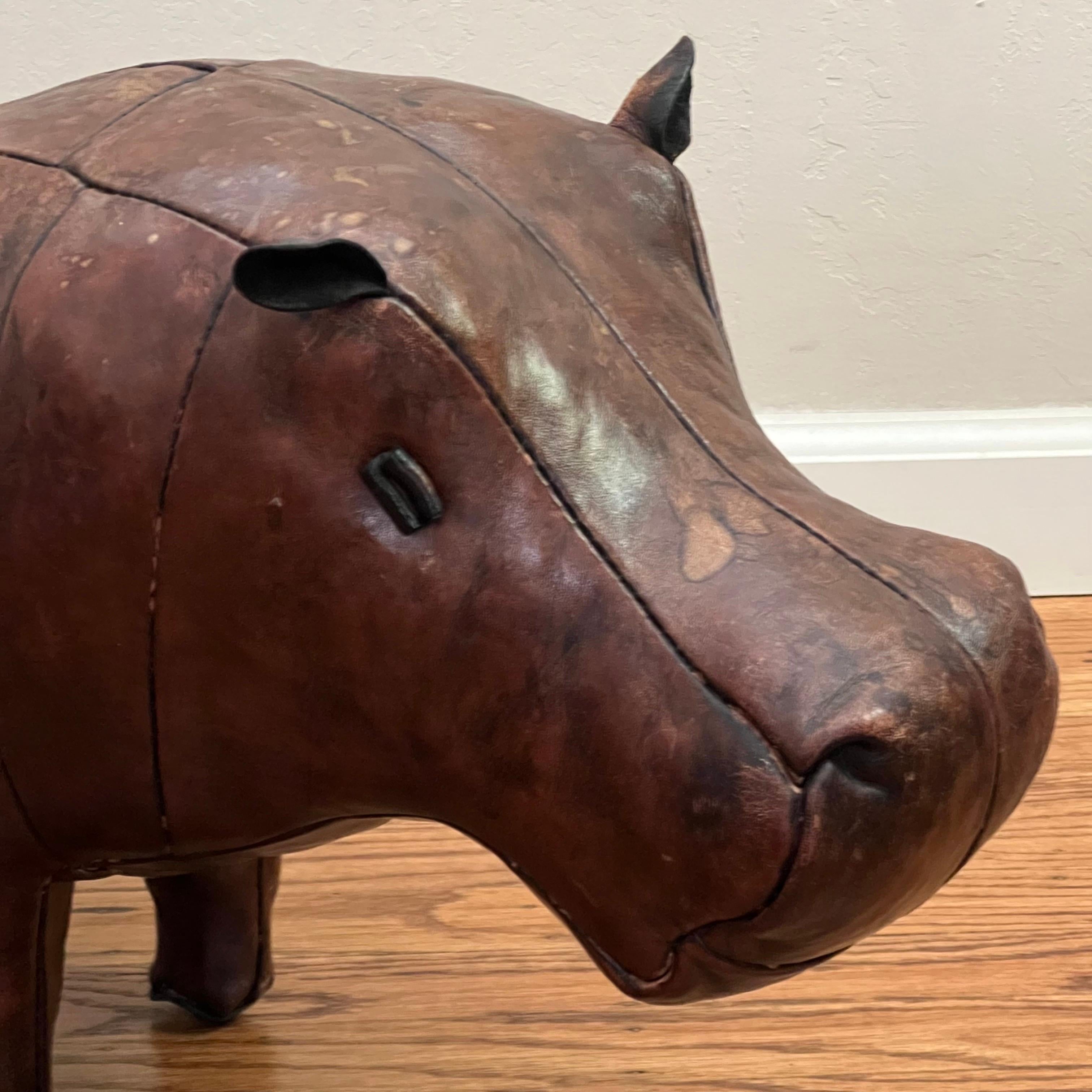British Vintage Leather Abercrombie Hippo Footstool c1950s