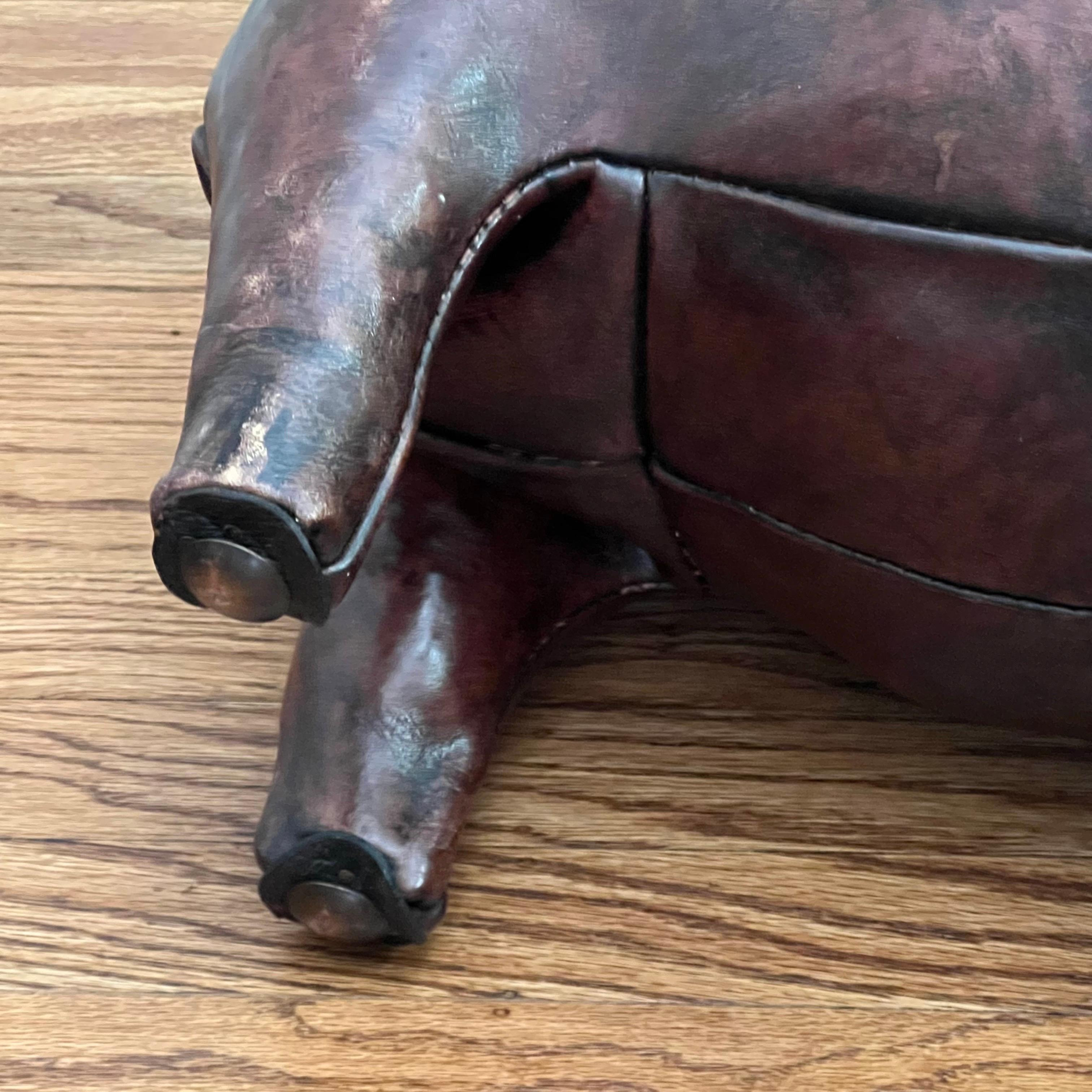 Vintage Leather Abercrombie Hippo Footstool c1950s In Distressed Condition In Oakland, CA