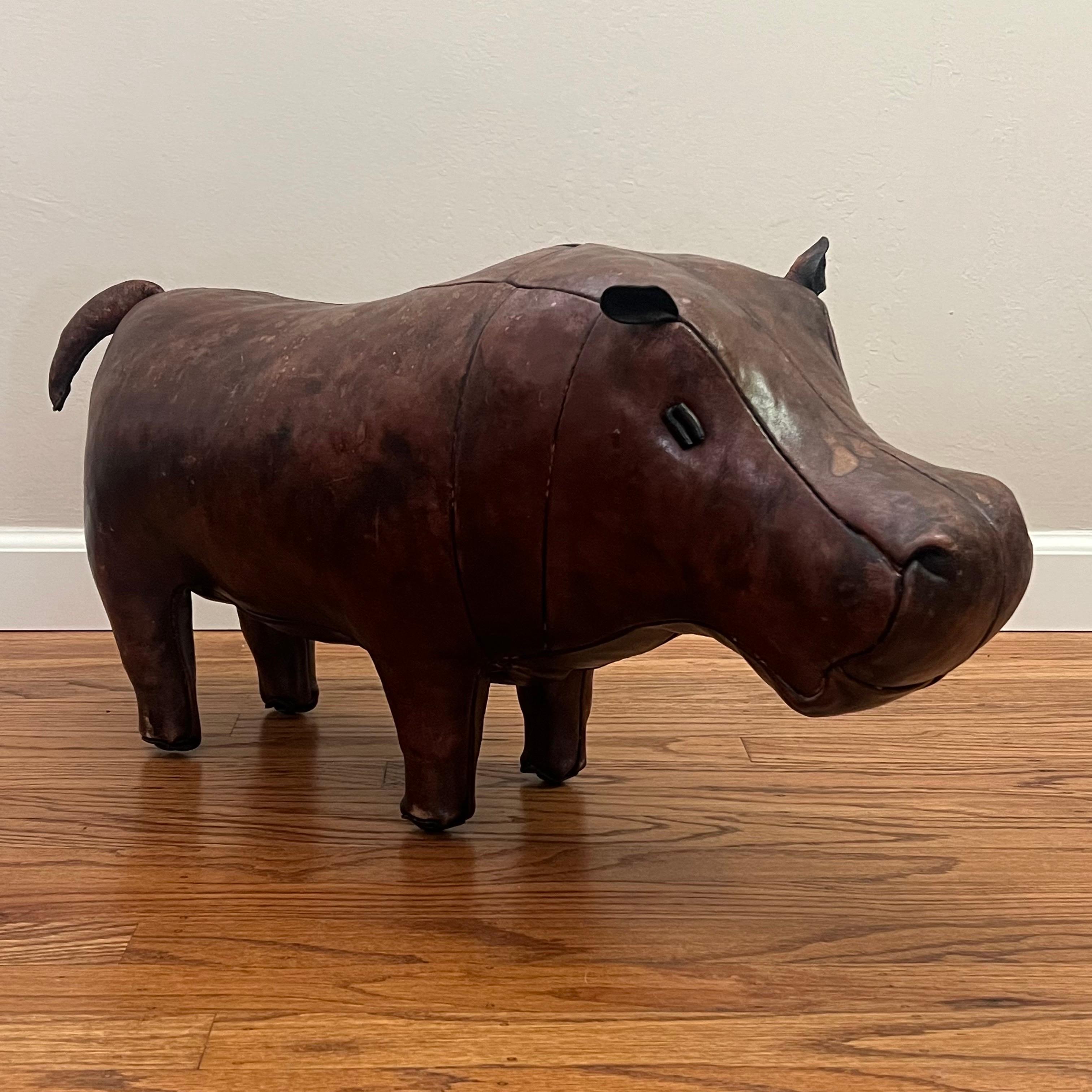 Mid-20th Century Vintage Leather Abercrombie Hippo Footstool c1950s