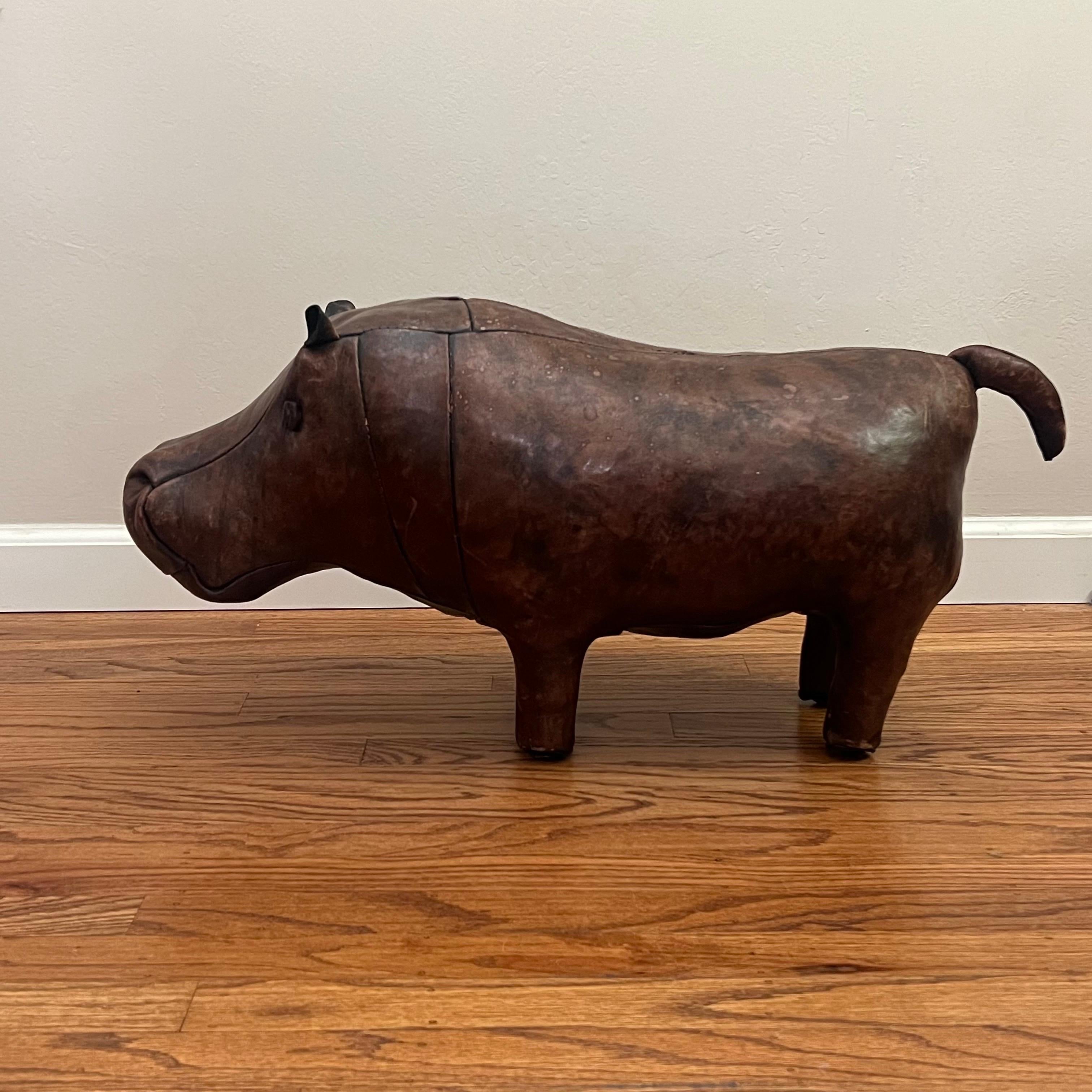 Vintage Leather Abercrombie Hippo Footstool c1950s 2