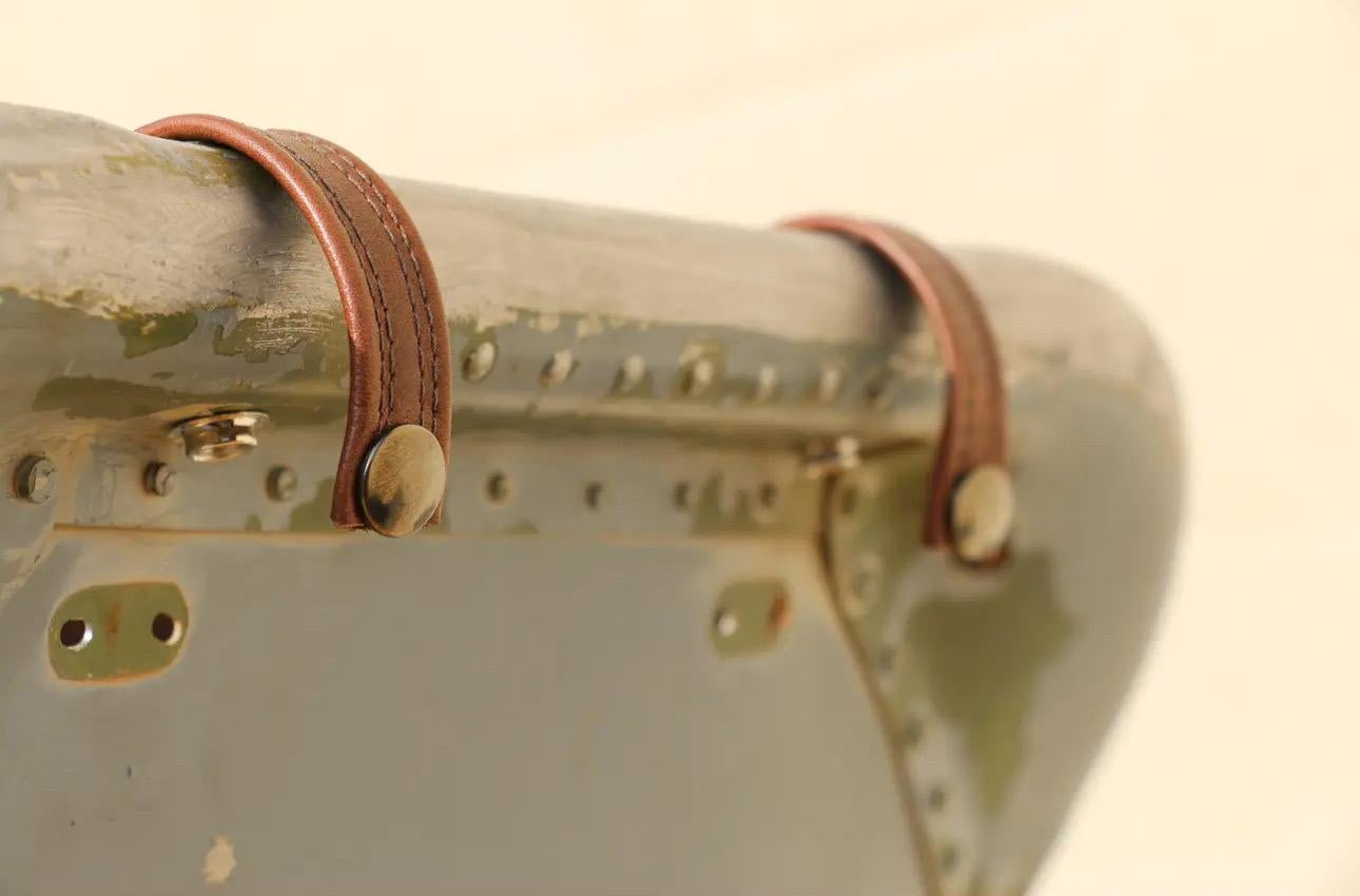 Vintage Leather Airplane Chairs With Riveted Aluminum & Leather Cushions For Sale 6