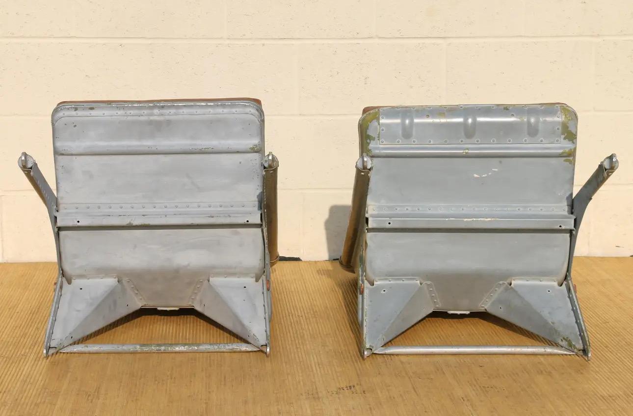 Vintage Leather Airplane Chairs With Riveted Aluminum & Leather Cushions For Sale 2