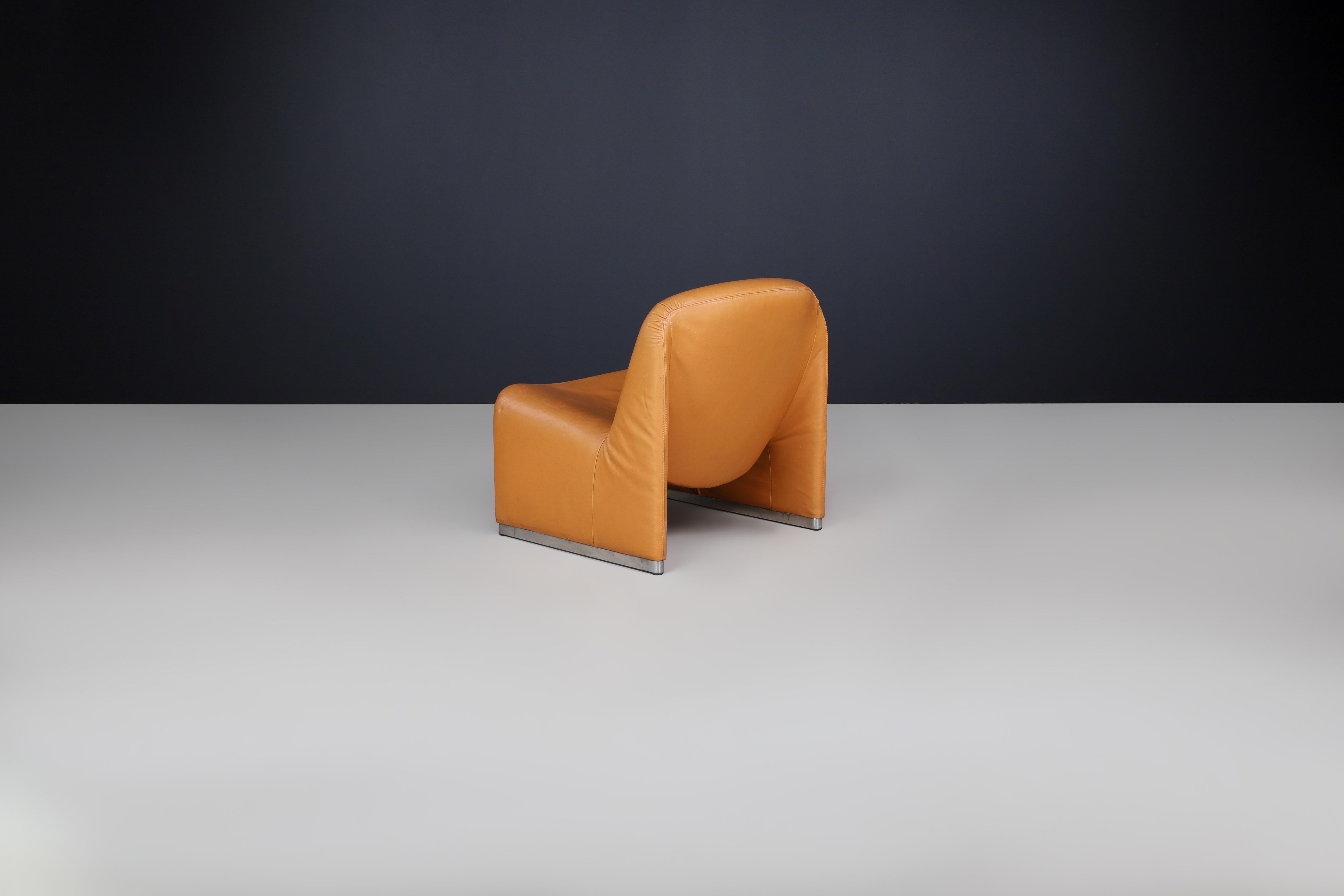 Vintage Alky Lounge Chair aus Leder von Giancarlo Piretti für Castelli & Artifort (Aluminium) im Angebot