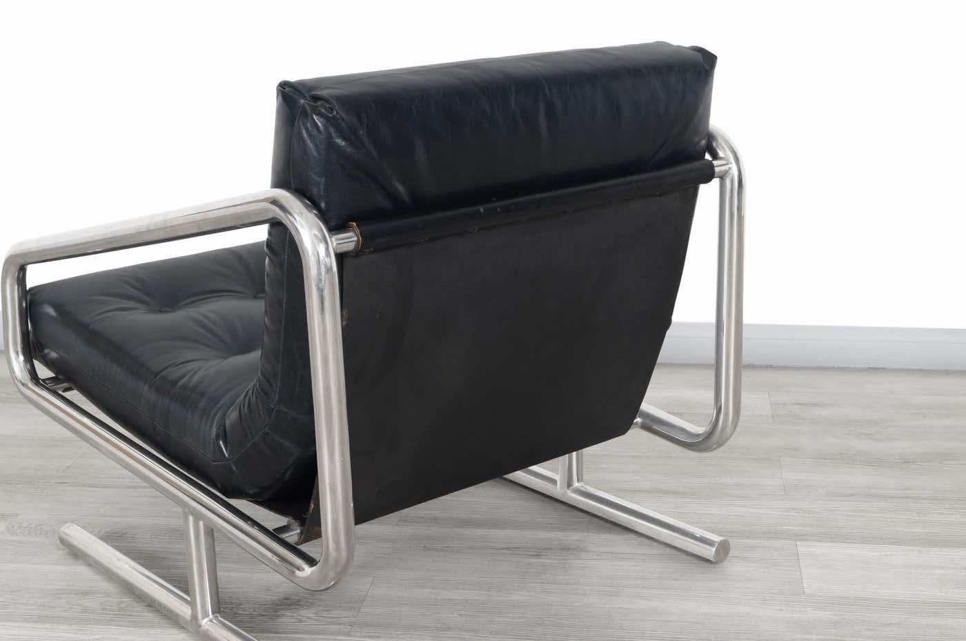 Vintage Lounge-Stühle aus Leder und Aluminium im Angebot 6