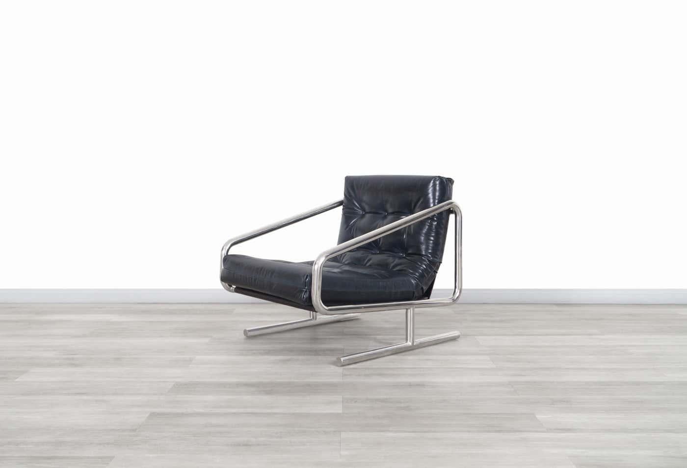 Vintage Lounge-Stühle aus Leder und Aluminium im Zustand „Gut“ im Angebot in North Hollywood, CA