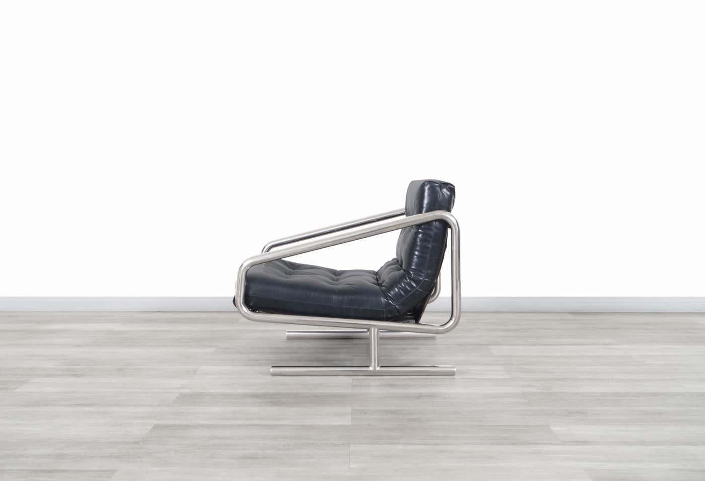 Vintage Lounge-Stühle aus Leder und Aluminium im Angebot 2