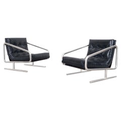 Fauteuils de salon vintage en cuir et aluminium