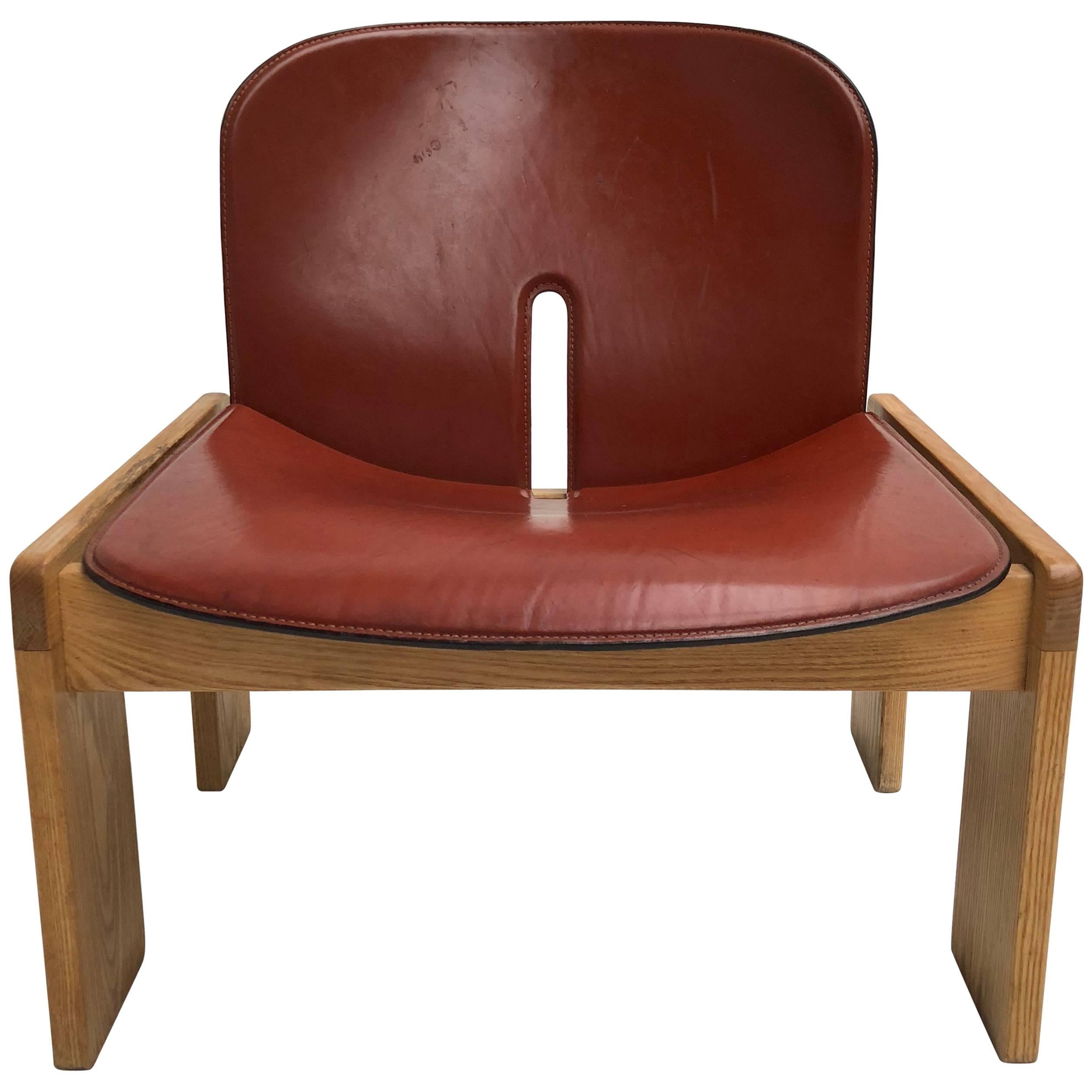 Vintage Leder und Eschenholz 925 Stuhl von Afra und Tobia Scarpa für Cassina 1966