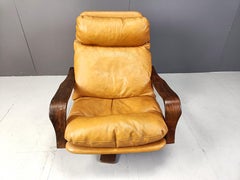 Vintage leather and bentwood armchair, 1970s