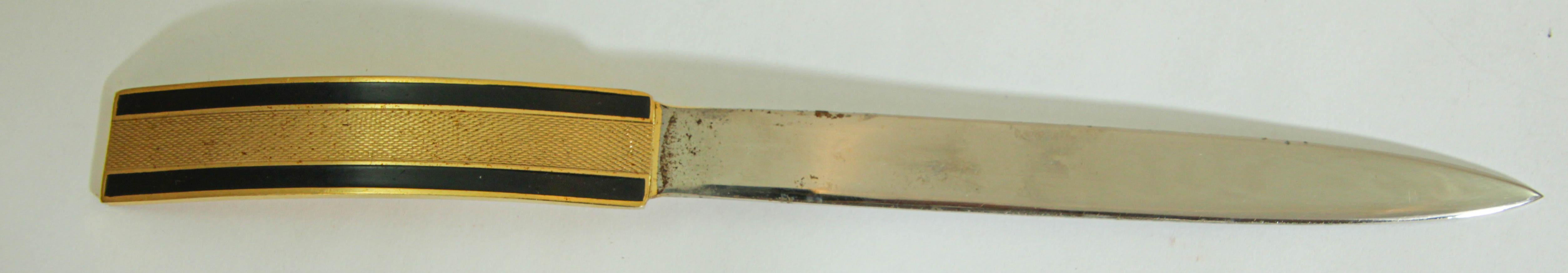 Italian Vintage Leather and Brass Desk Set Brass Letter Opener and Scissors 1950s For Sale