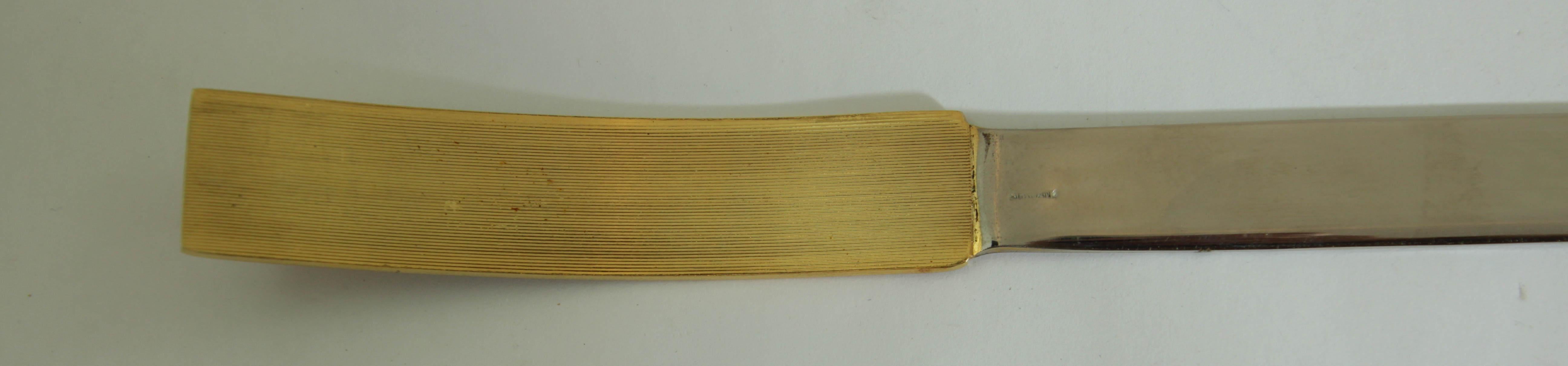 Hand-Crafted Vintage Leather and Brass Desk Set Brass Letter Opener and Scissors 1950s For Sale