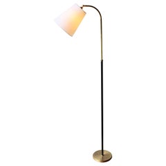 Vintage Leather and Brass Floor Light Designed and Made in Denmark, circa 1950