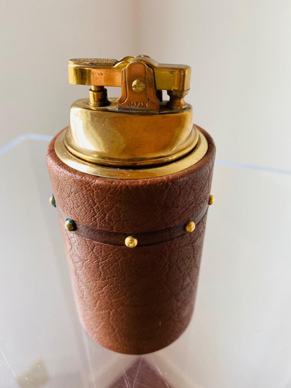 Japanese Vintage Leather and Brass Mid Century Lighter Japan, 1960s