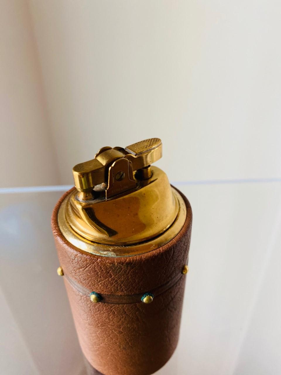Hand-Crafted Vintage Leather and Brass Mid Century Lighter Japan, 1960s