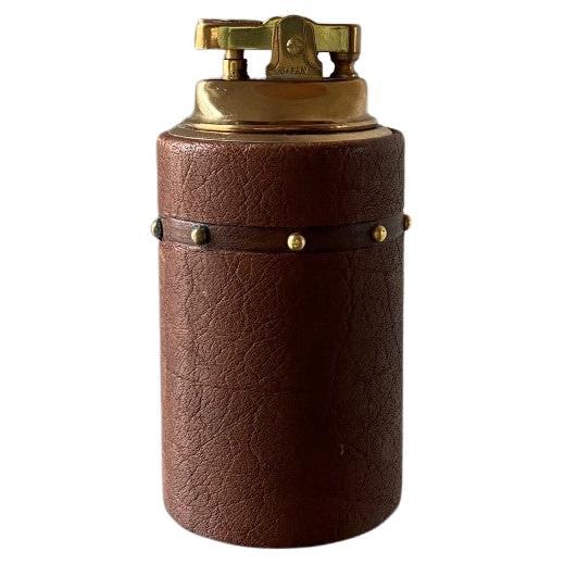 Vintage Leather and Brass Mid Century Lighter Japan, 1960s