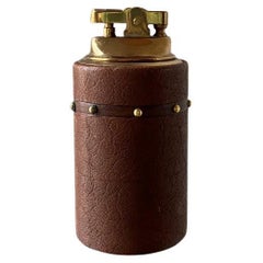 Vintage Leather and Brass Mid Century Lighter Japan 1960s