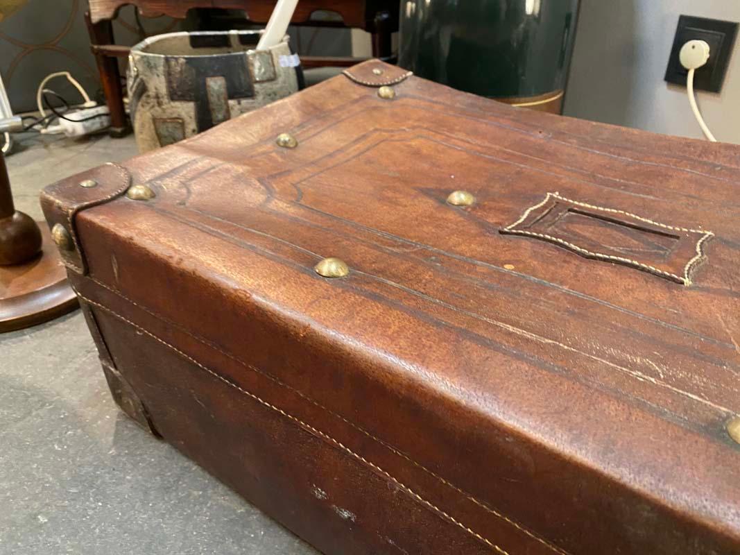 Vintage Leather and Brass Travel Suitcase 2