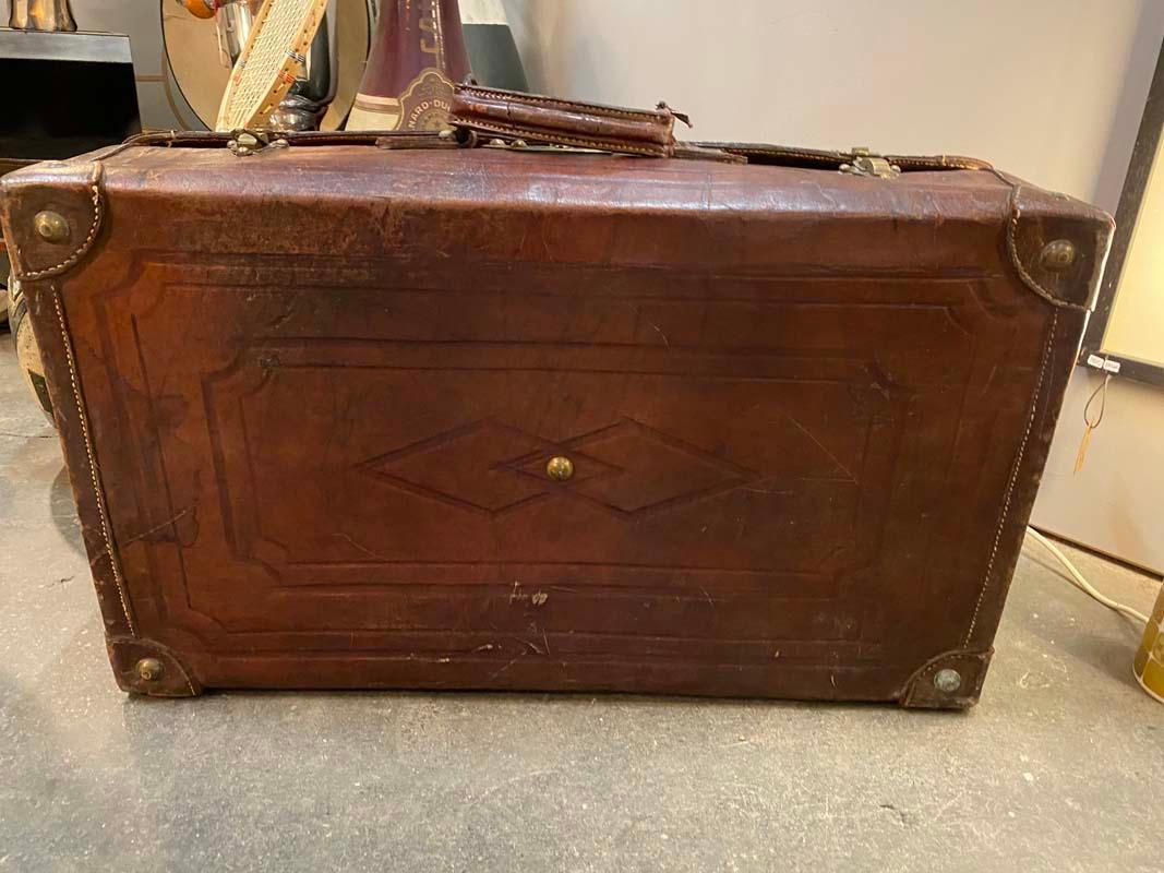 20th Century Vintage Leather and Brass Travel Suitcase