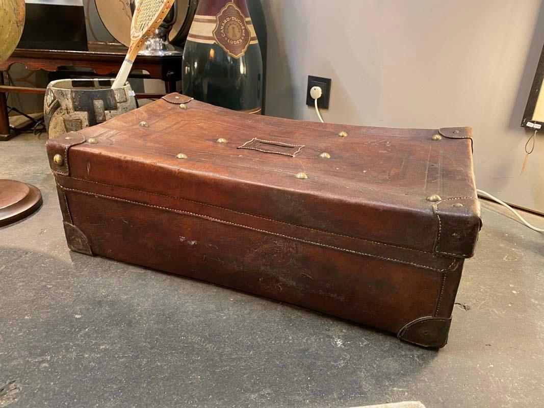 Vintage Leather and Brass Travel Suitcase 1