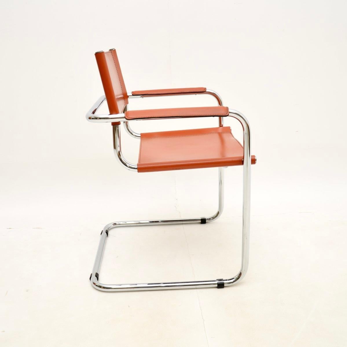 Mid-Century Modern Vintage Leather and Chrome Chair by Mart Stam