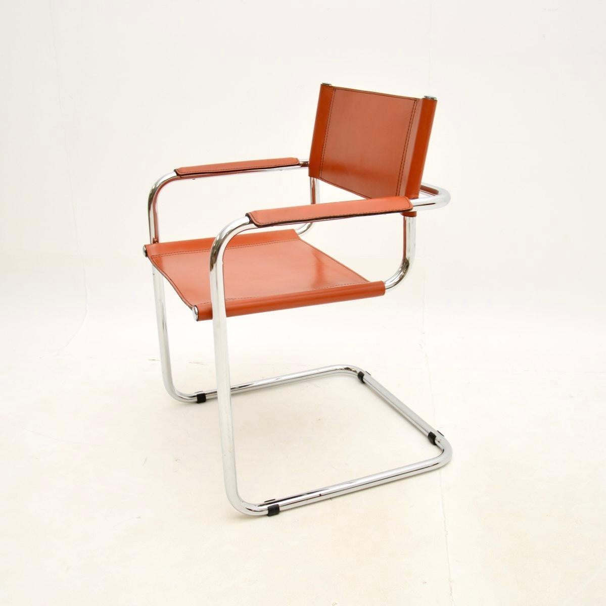 Italian Vintage Leather and Chrome Chair by Mart Stam