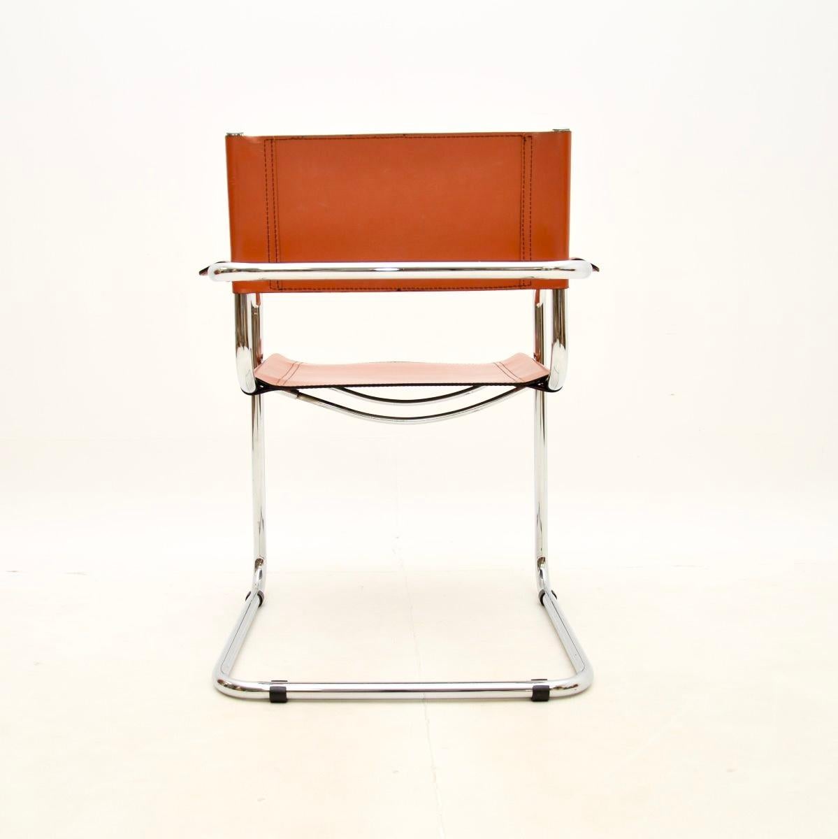 Late 20th Century Vintage Leather and Chrome Chair by Mart Stam