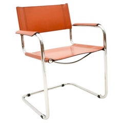 Silla vintage de cuero y cromo de Mart Stam