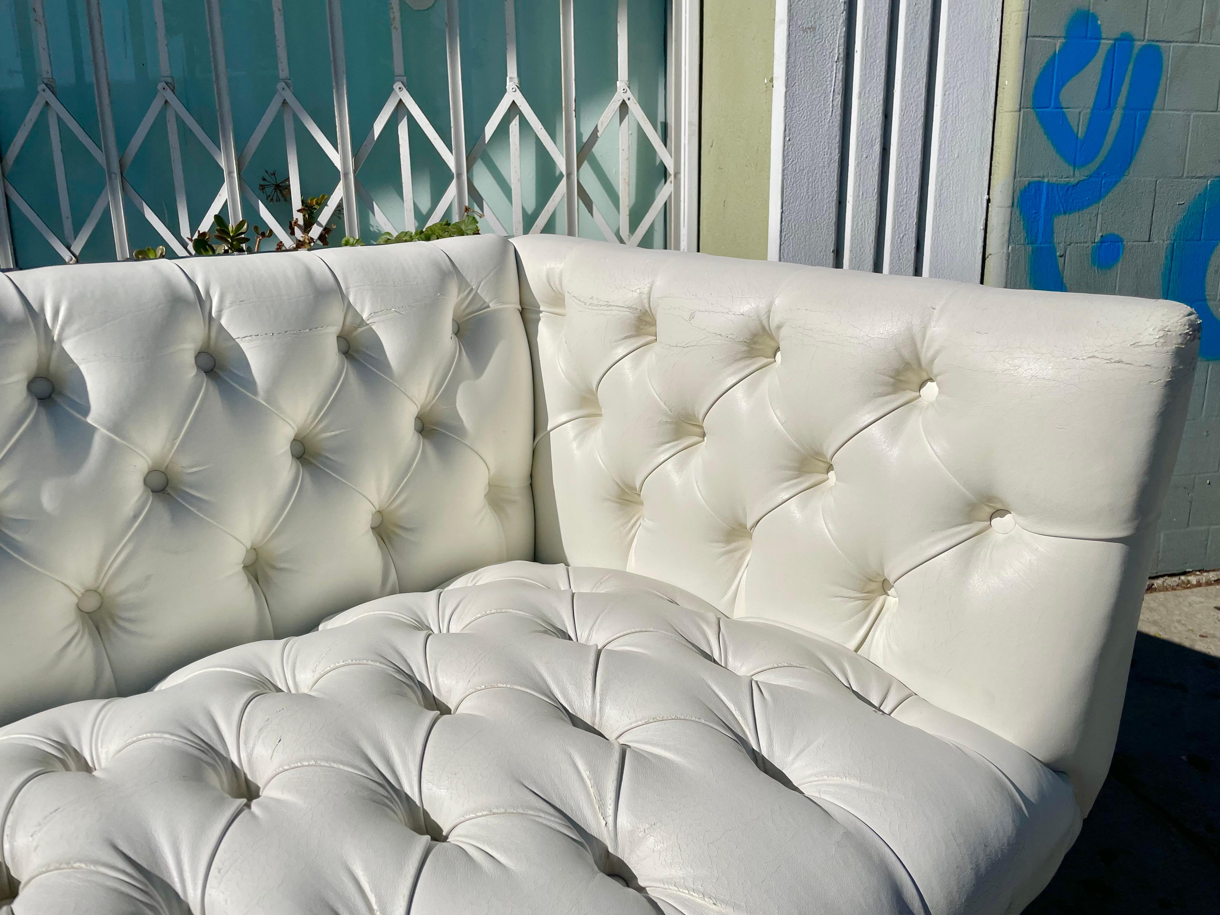 Vintage Leather and Chrome Chesterfield Sofa Styled After Milo Baughman For Sale 6