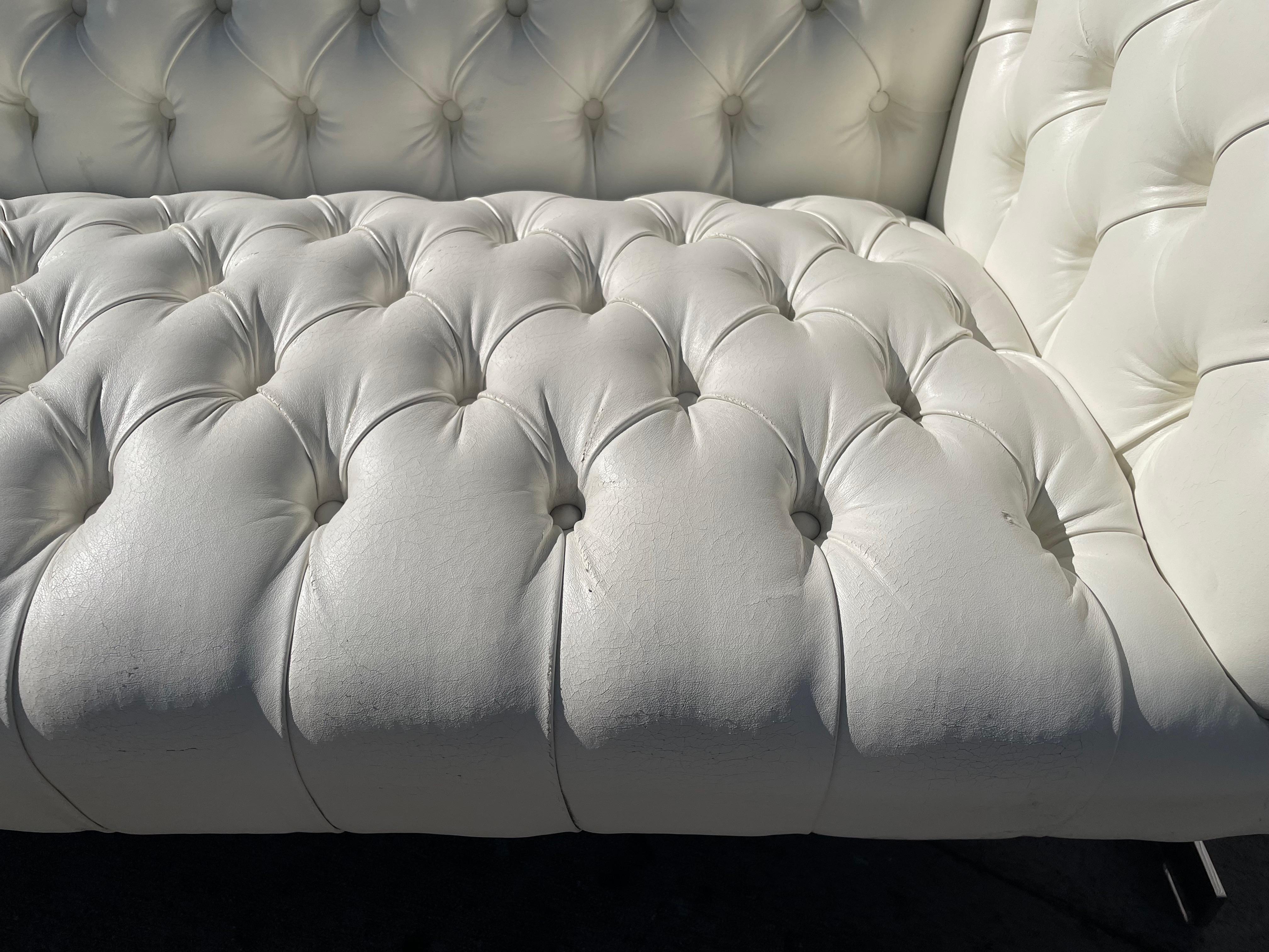 Vintage Leather and Chrome Chesterfield Sofa Styled After Milo Baughman For Sale 10