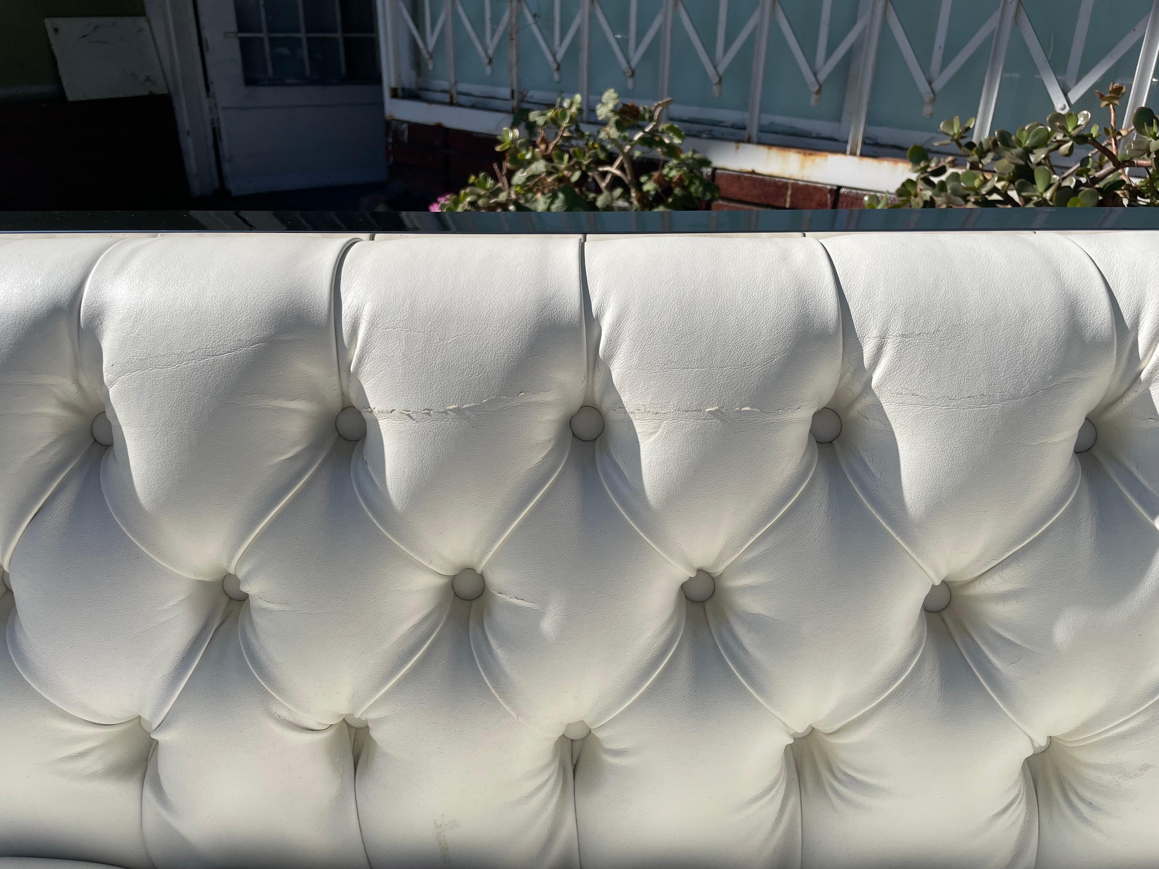 Vintage Leather and Chrome Chesterfield Sofa Styled After Milo Baughman For Sale 11