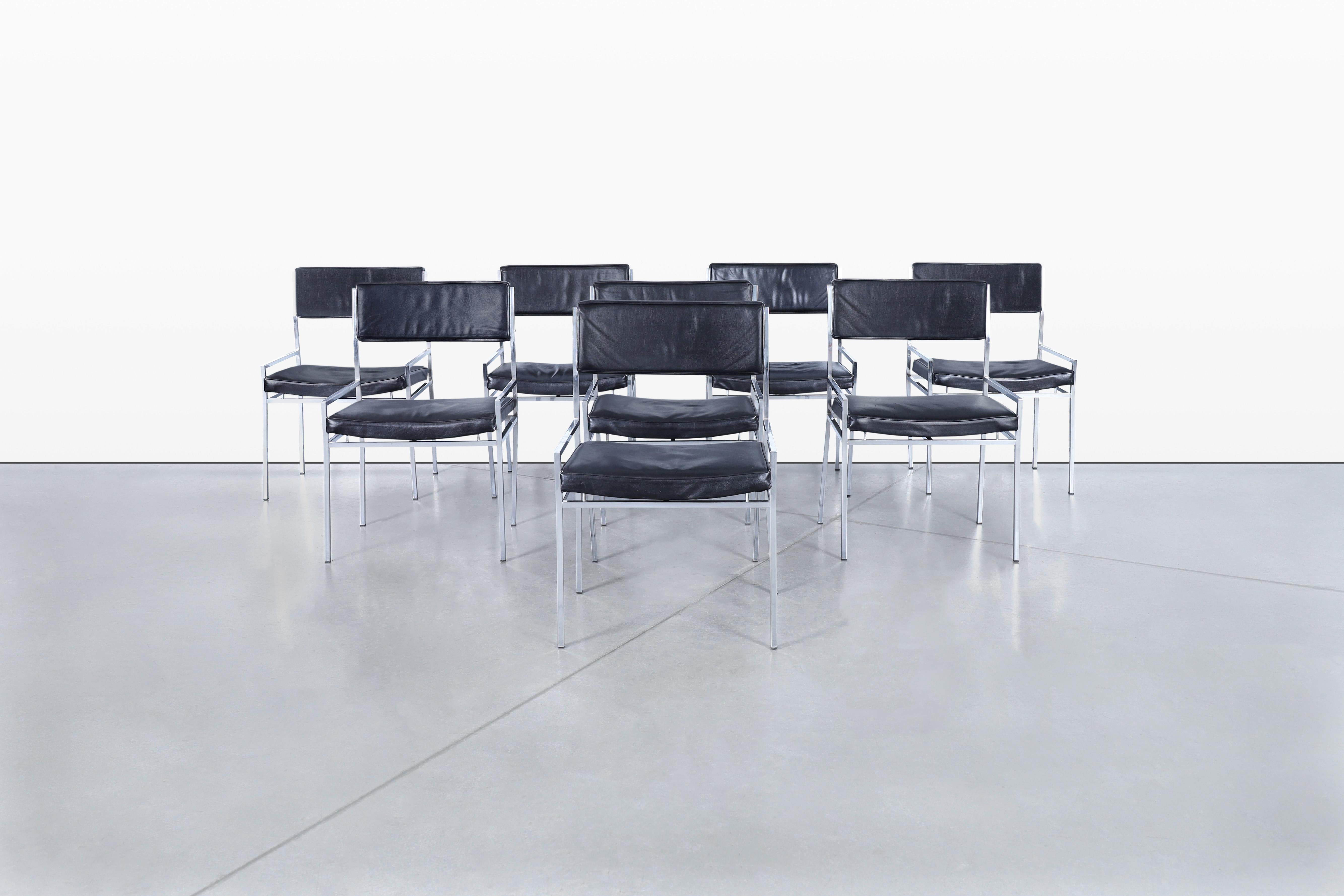 Mid-Century Modern Vintage Leather and Chrome Dining Chairs by Georg Petersens For Sale
