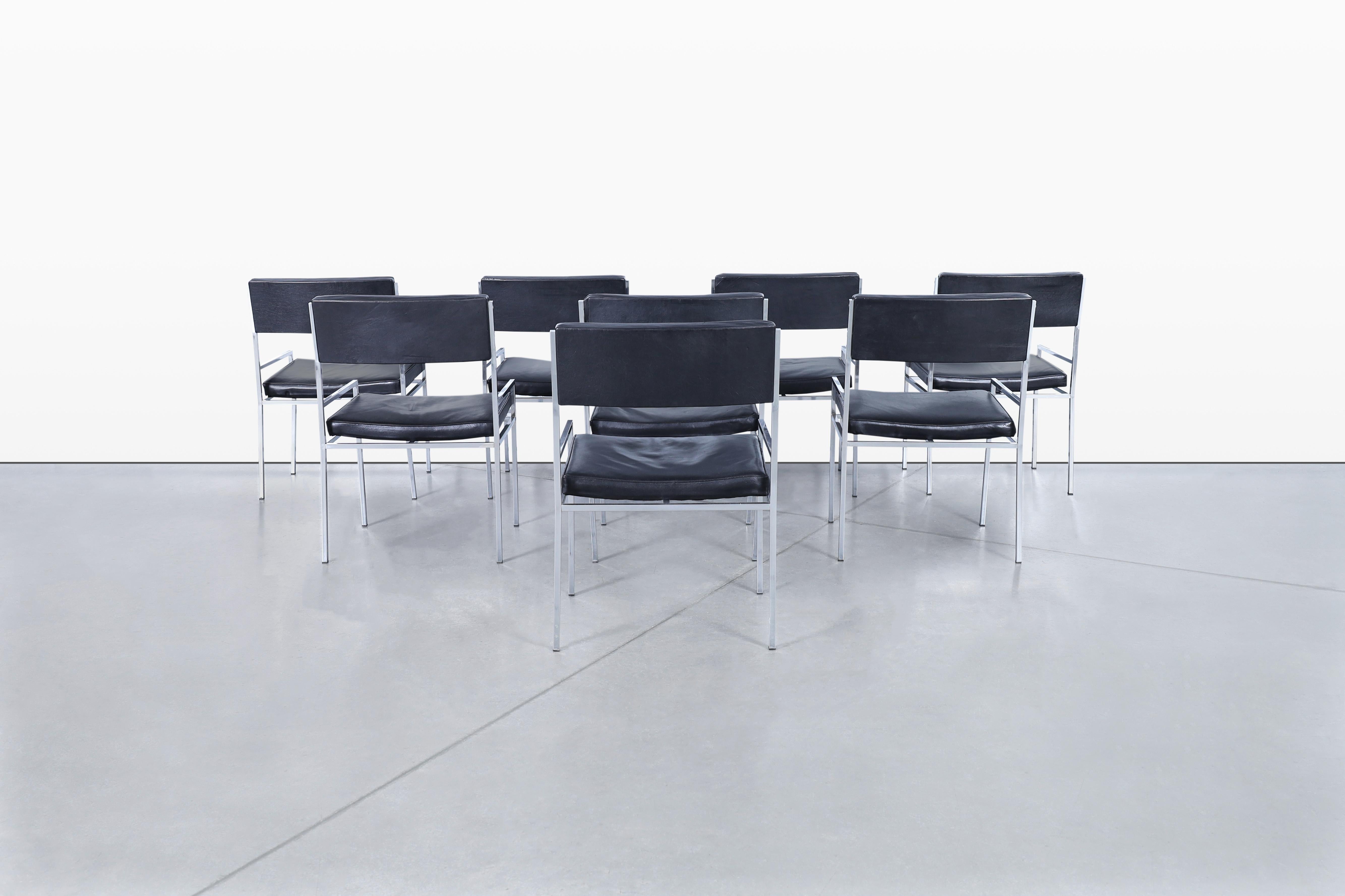 Danish Vintage Leather and Chrome Dining Chairs by Georg Petersens For Sale