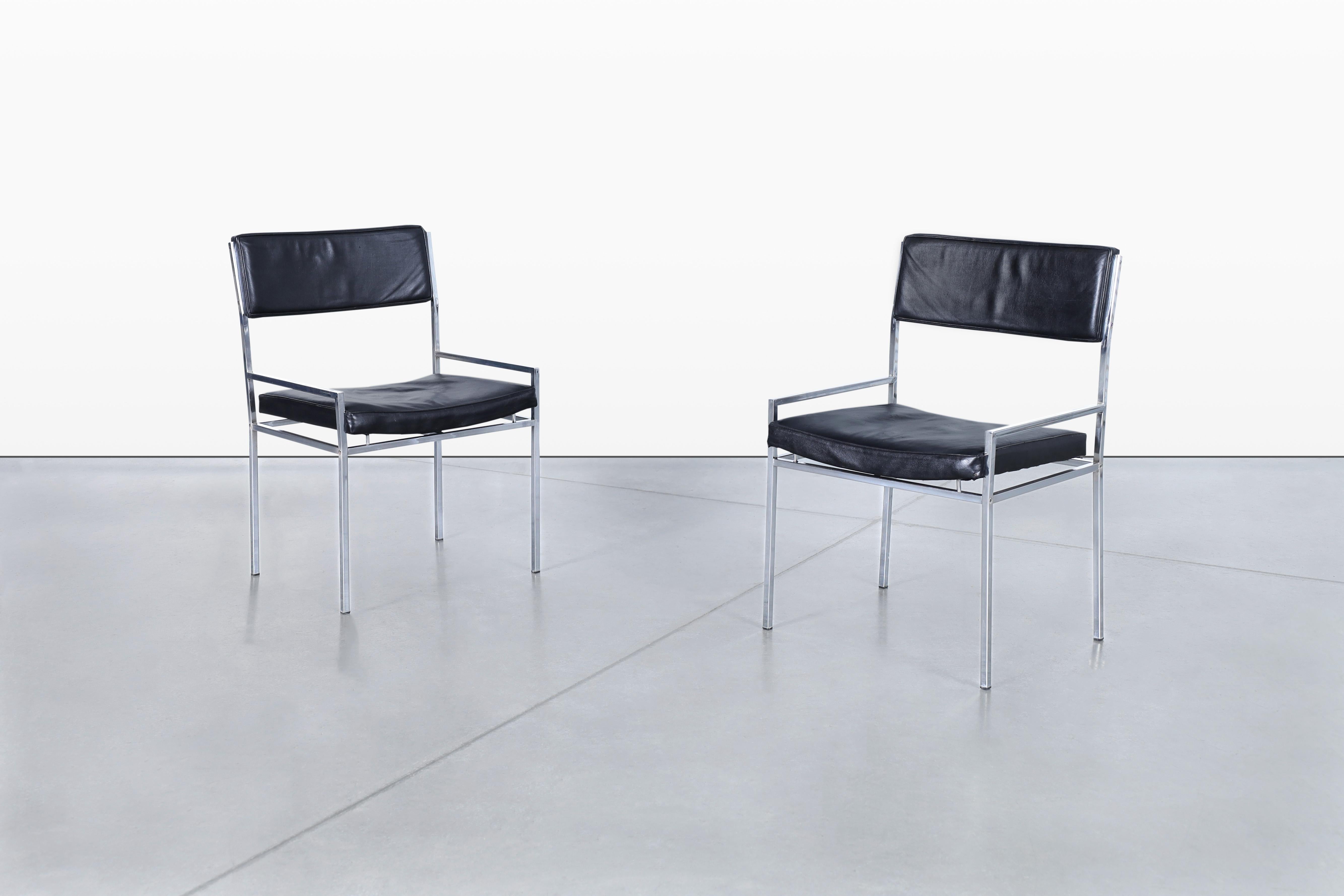 Vintage Leather and Chrome Dining Chairs by Georg Petersens For Sale 2