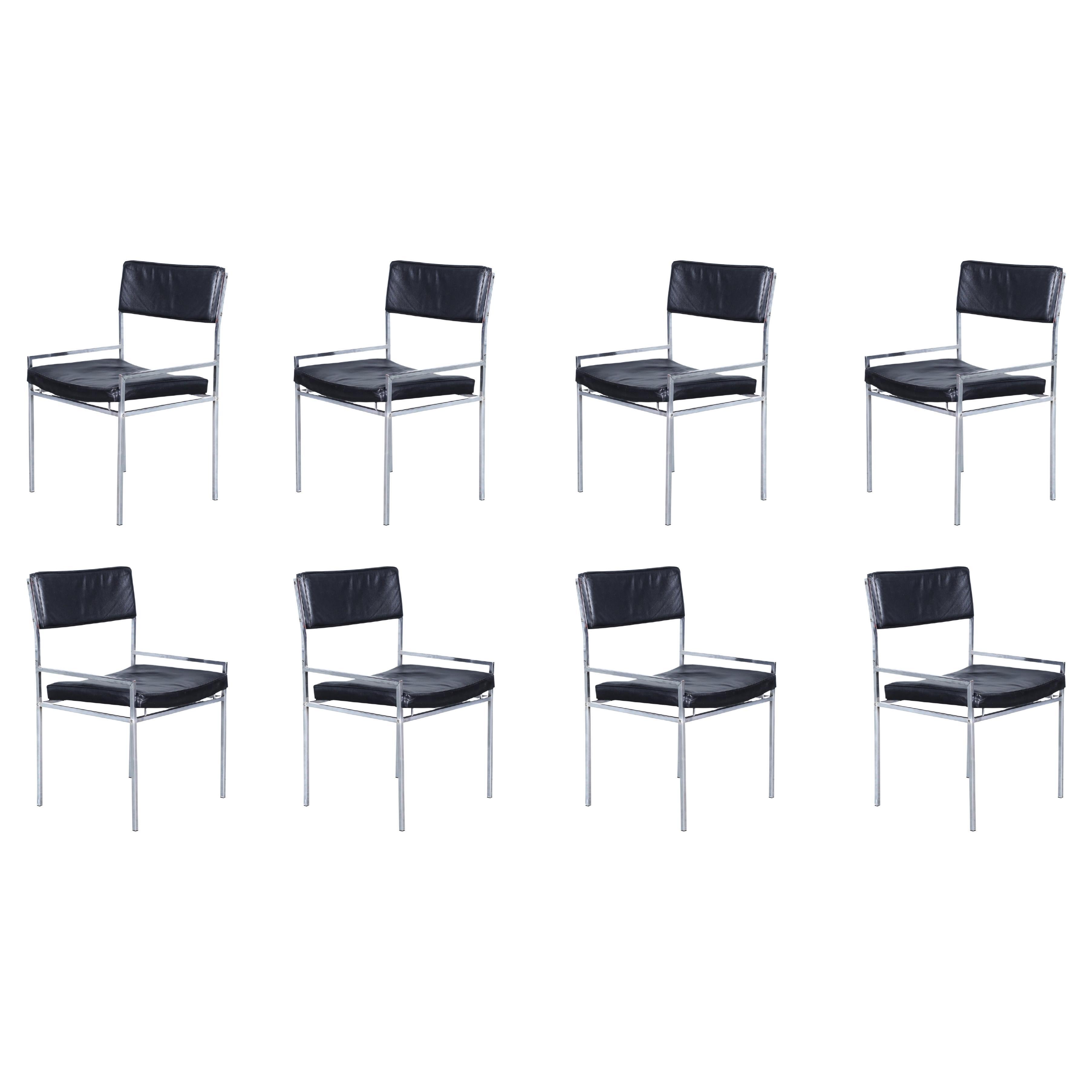 Vintage Leather and Chrome Dining Chairs by Georg Petersens For Sale